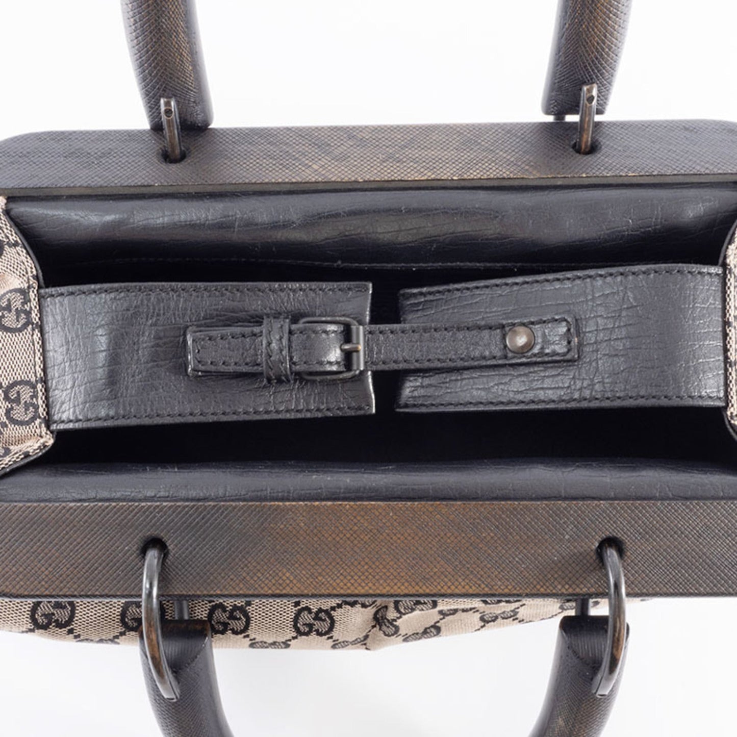 Gucci Gg Canvas Beige Black Gg Canvas Leather Handbag ( )