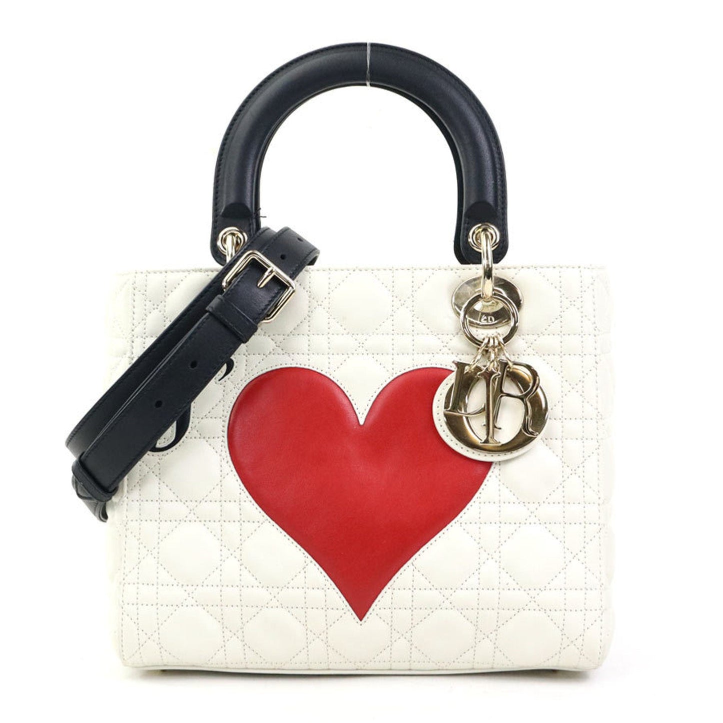 Christian Dior Black Red Color White Leather Handbag Shoulder Bag ()