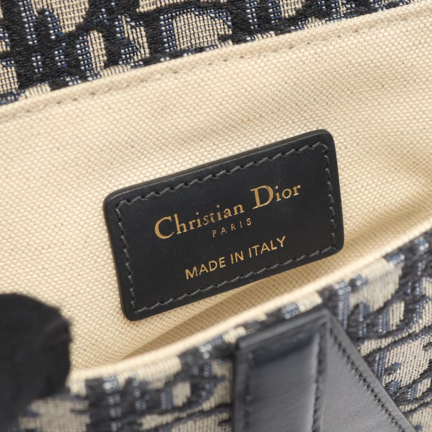 Christian Dior Beige Navy Canvas Leather Handbag ()