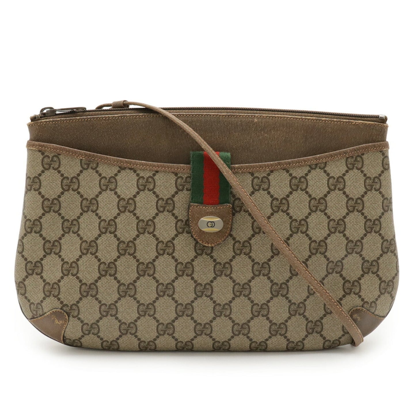 Gucci Gg Plus Beige Coated Canvas Leather Clutch Bag Pochette Shoulder Bag ( )