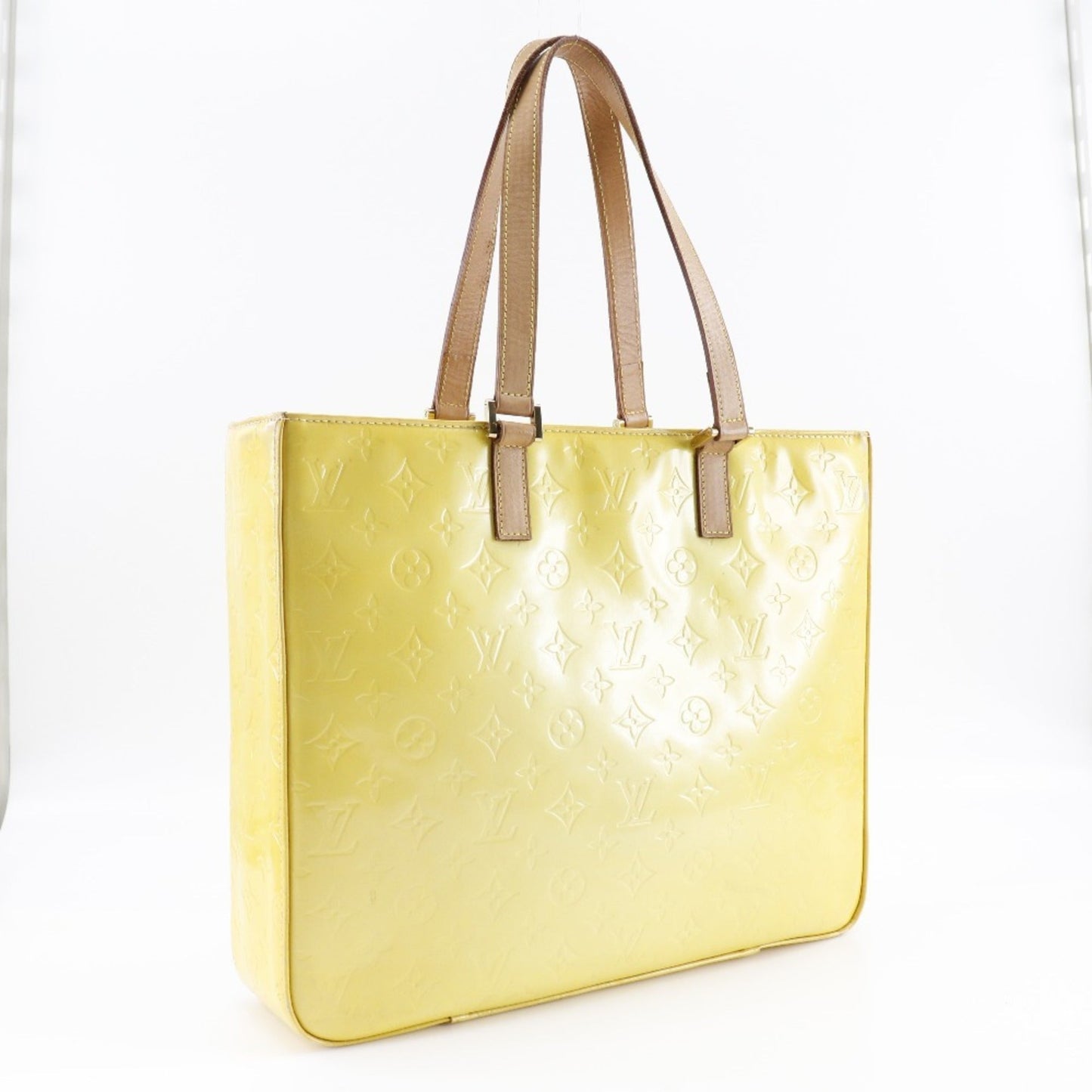 LOUIS VUITTON Columbus Tote Bag M91047 Monogram Verni Lime Yellow CA0979 Ladies