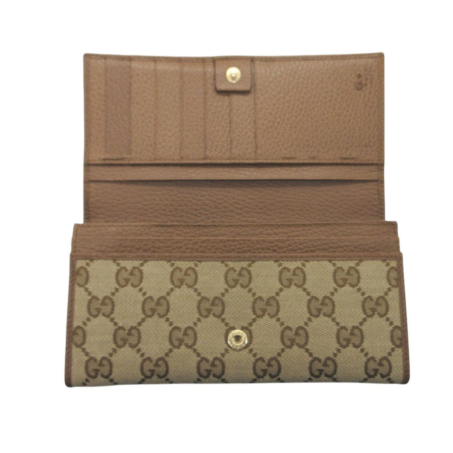 Gucci Beige Brown Gg Canvas Leather Long Wallet (Bi-Fold) ( )