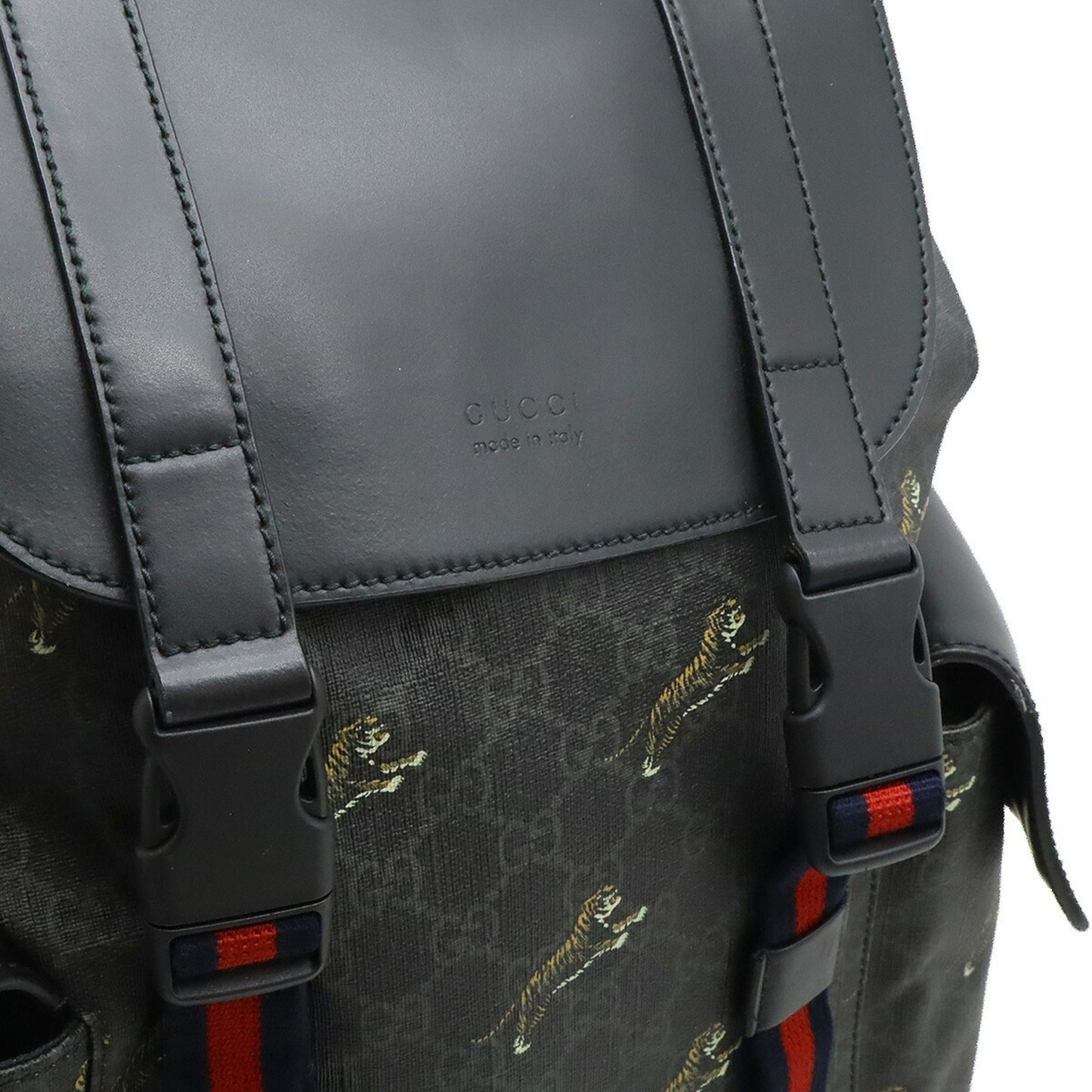 Gucci Sherry Line Black Gray Navy Red Color Pvc Leather Backpack ( )
