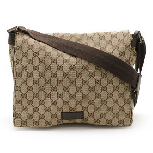 Gucci Gg Canvas Beige Dark Brown Khaki Gg Canvas Leather Shoulder Bag ( )
