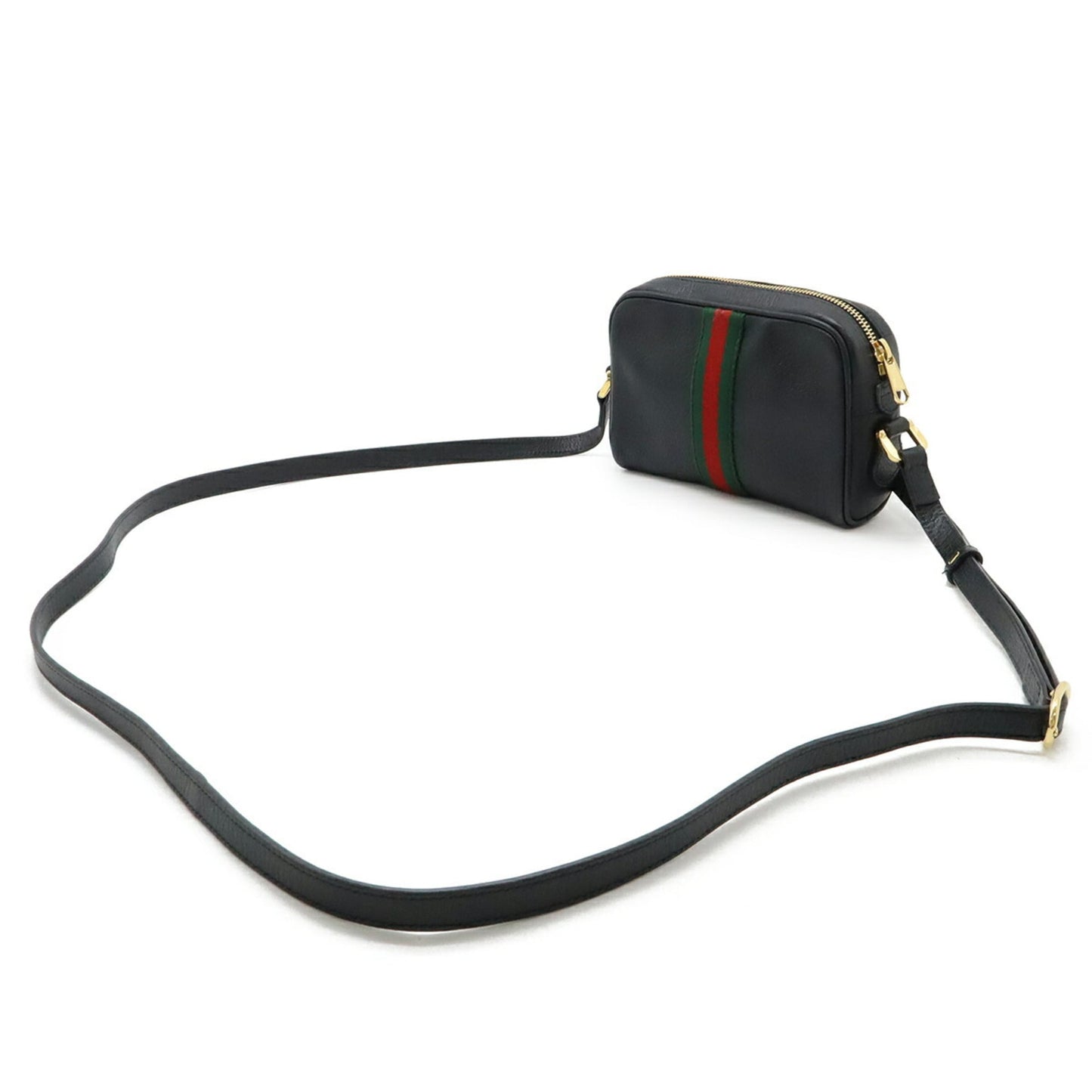 Gucci Black Green Red Color Leather Pochette Shoulder Bag ( )