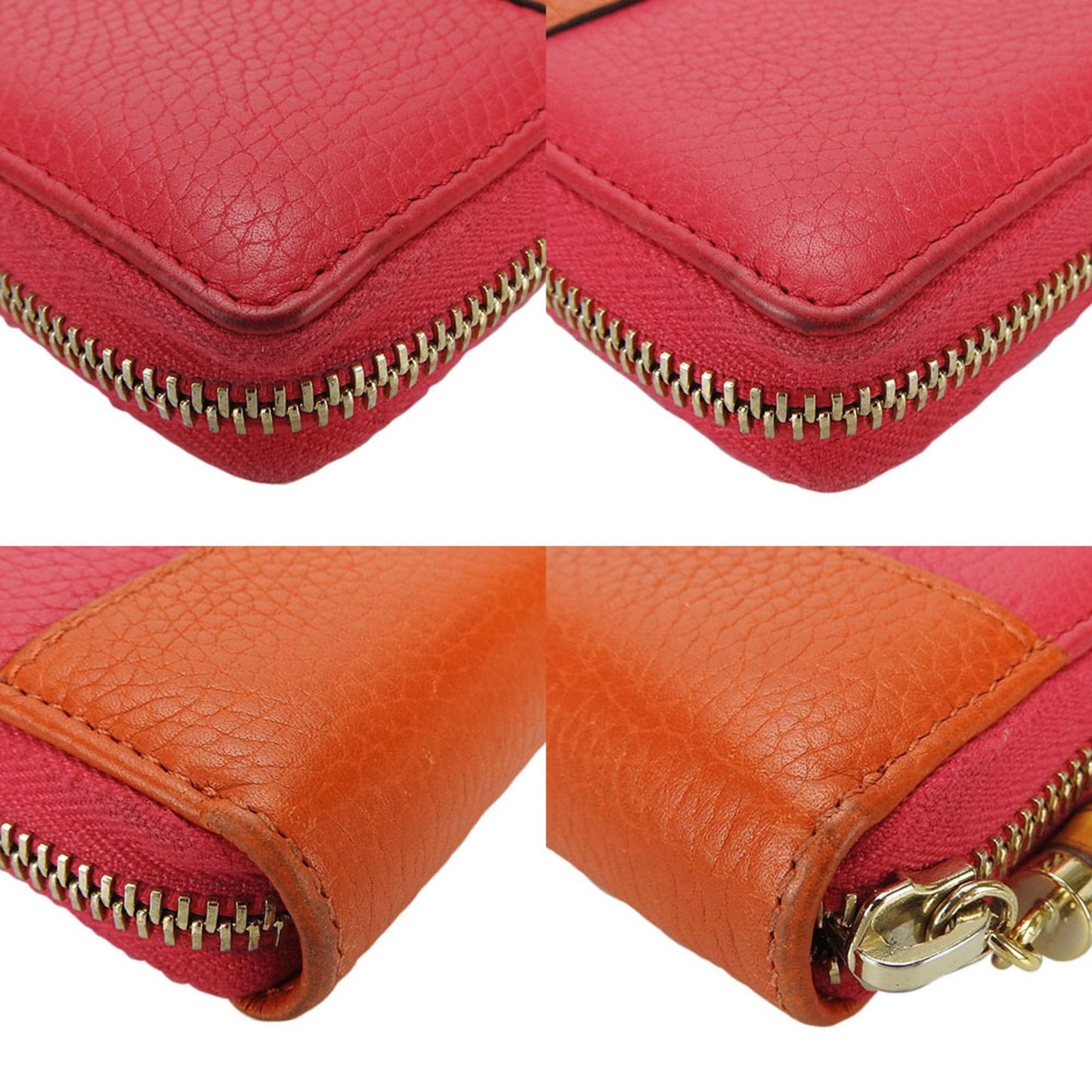 Gucci Bamboo Orange Pink Leather Long Wallet (Bi-Fold) ( )