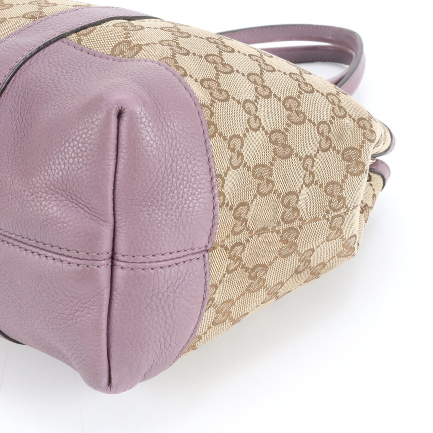 Gucci Brown Purple Leather Canvas Tote Bag ( )
