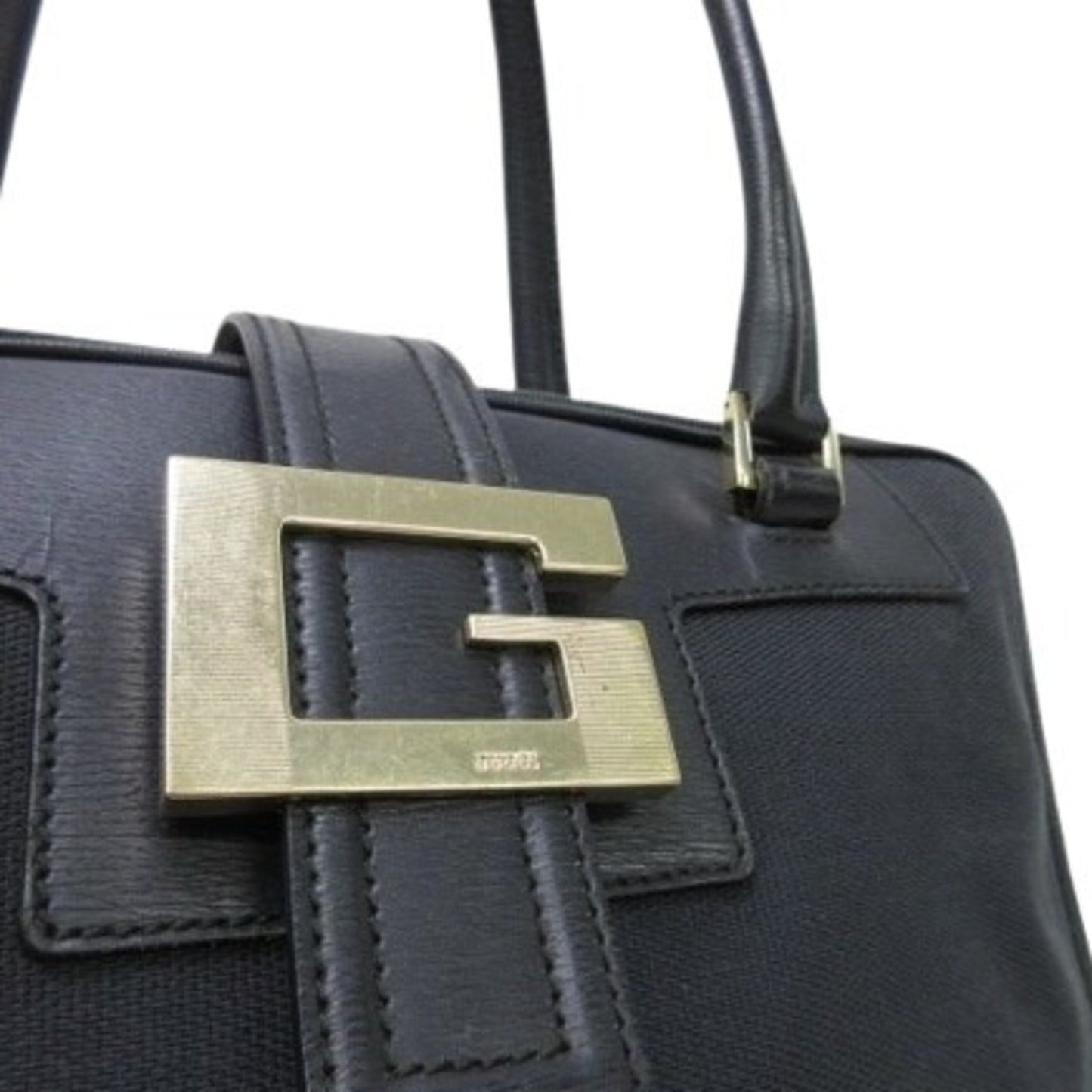 Gucci Black Canvas Leather Handbag Shoulder Bag Tote Bag ( )