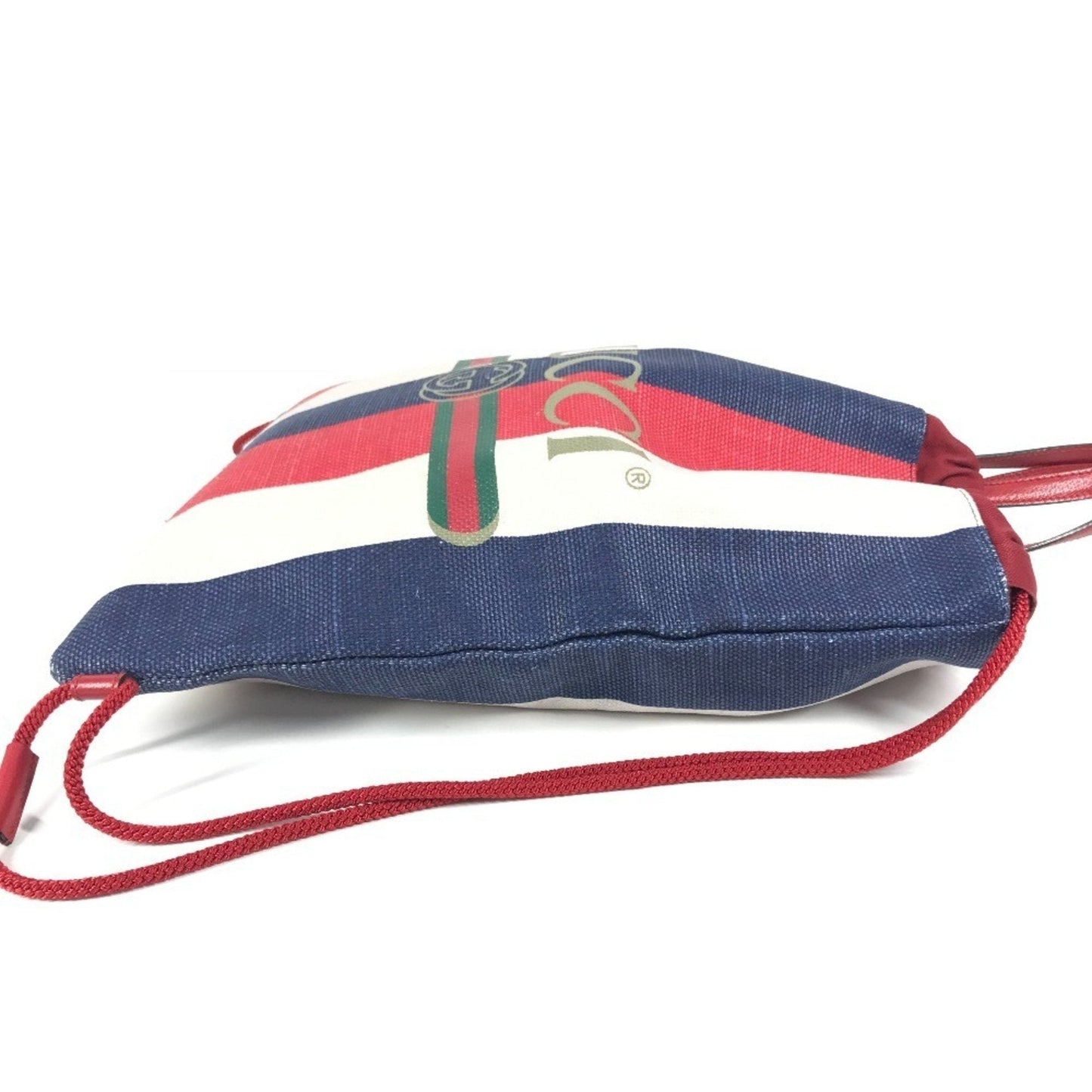 Gucci Navy Red Color White Leather Canvas Backpack Handbag Tote Bag ( )
