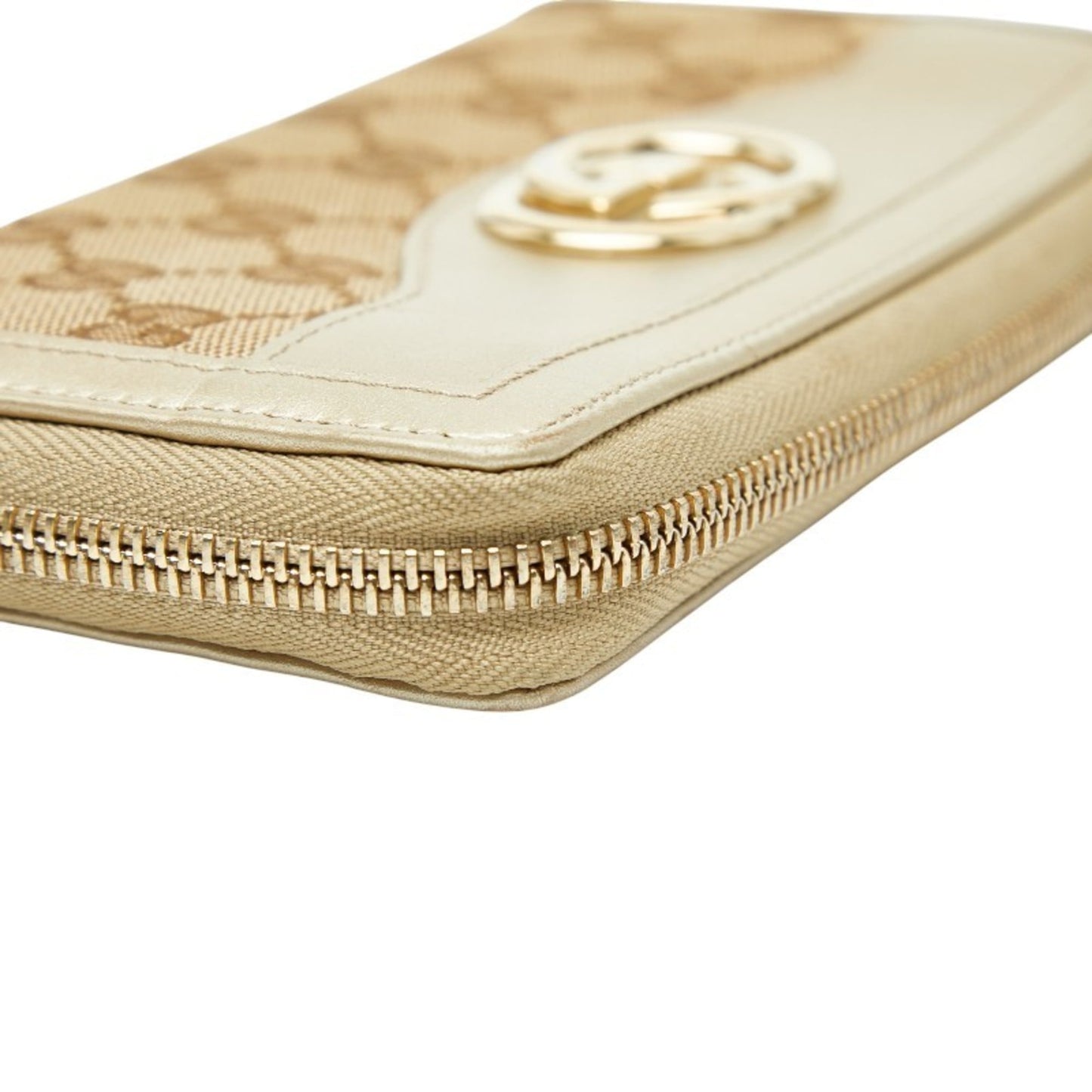 Gucci Gold Beige Canvas Leather Long Wallet (Bi-Fold) ( )