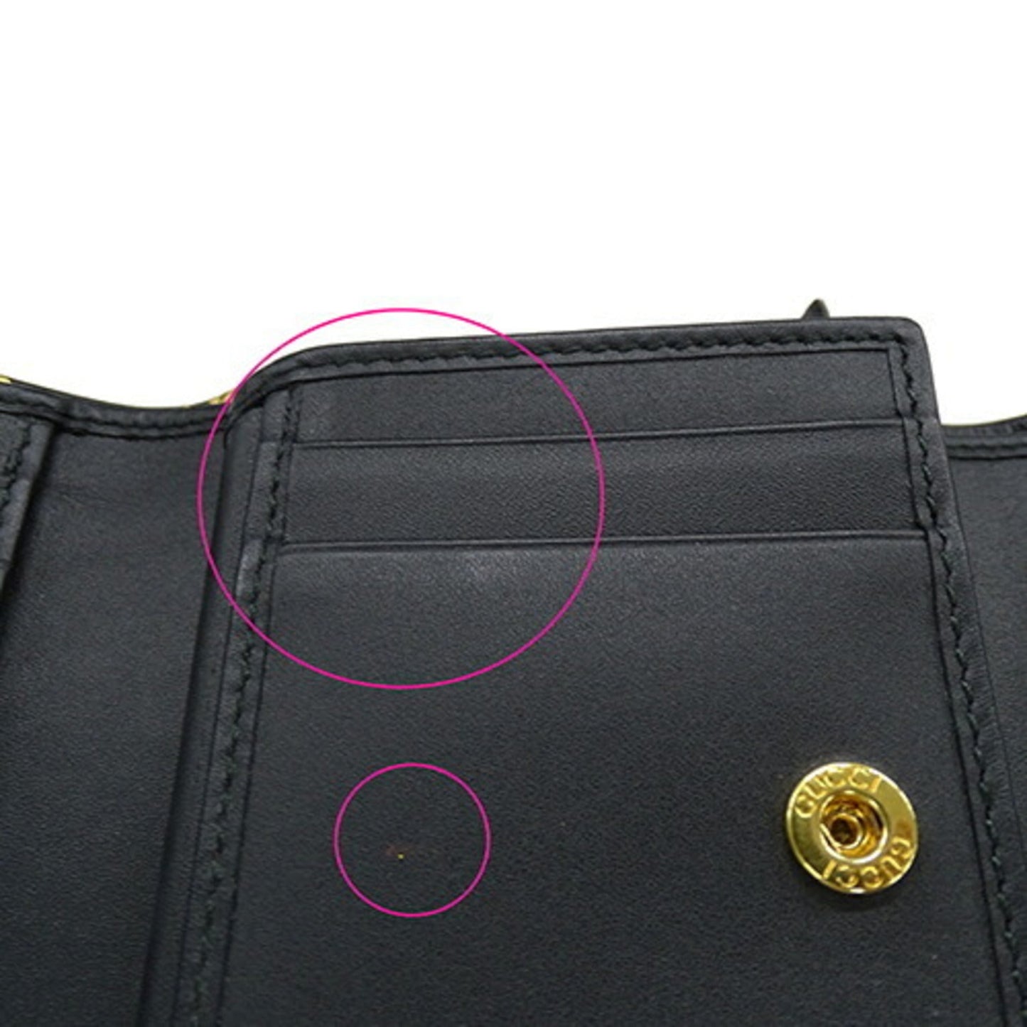 Gucci Gold Black Leather Wallet (Tri-Fold) ( )