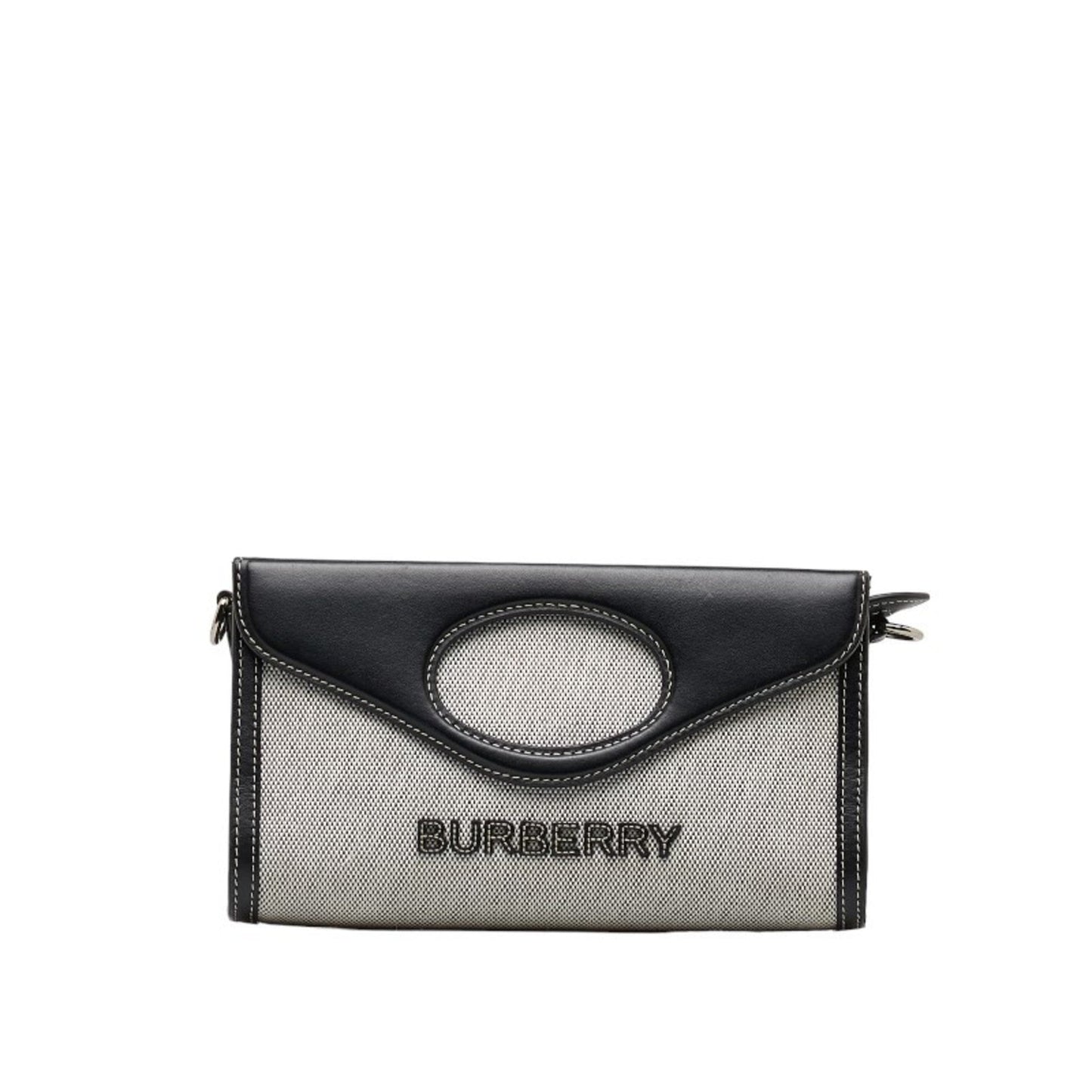 Burberry Black Gray Cotton Canvas Leather Handbag Shoulder Bag ( )