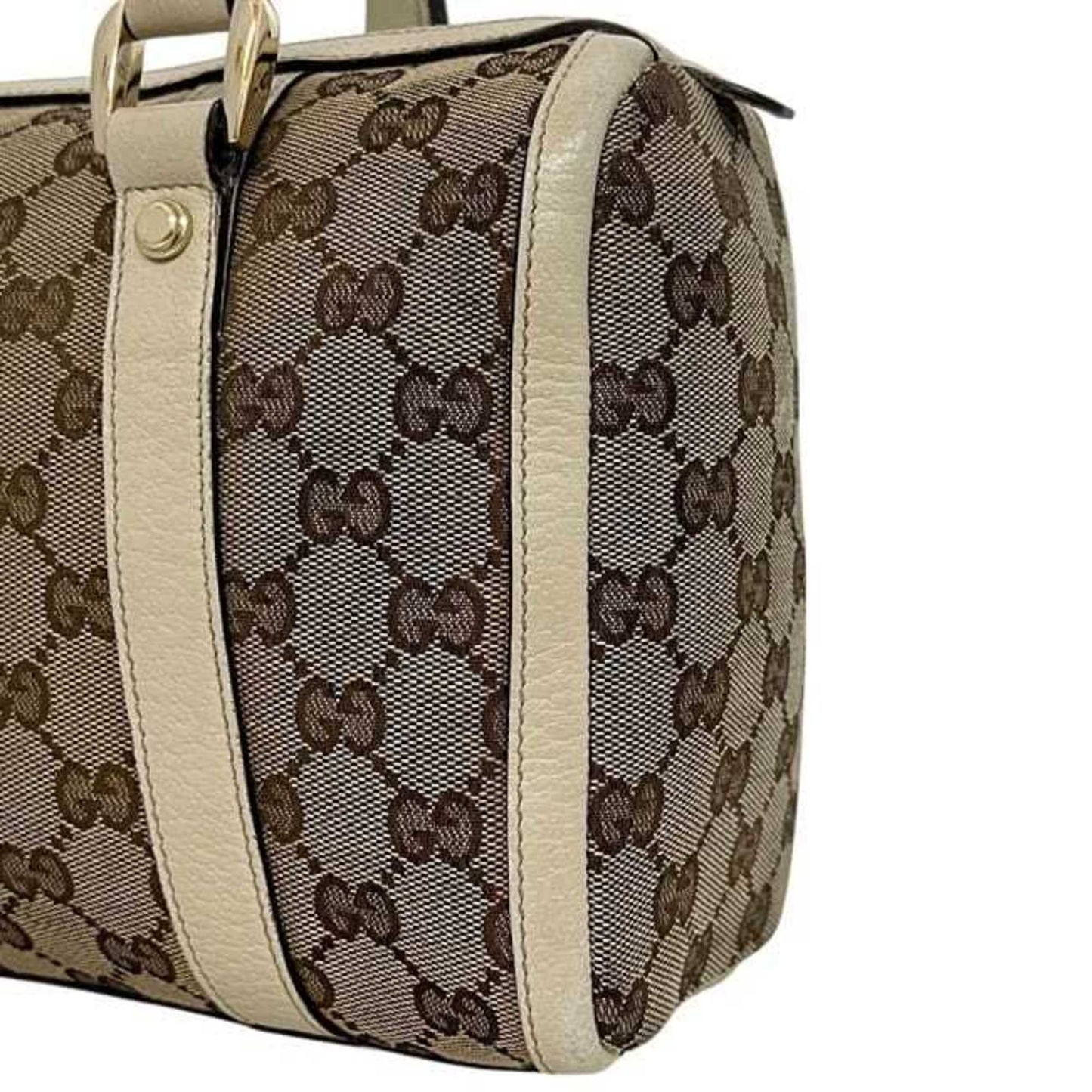 Gucci Beige White Canvas Leather Boston Bag Handbag ( )