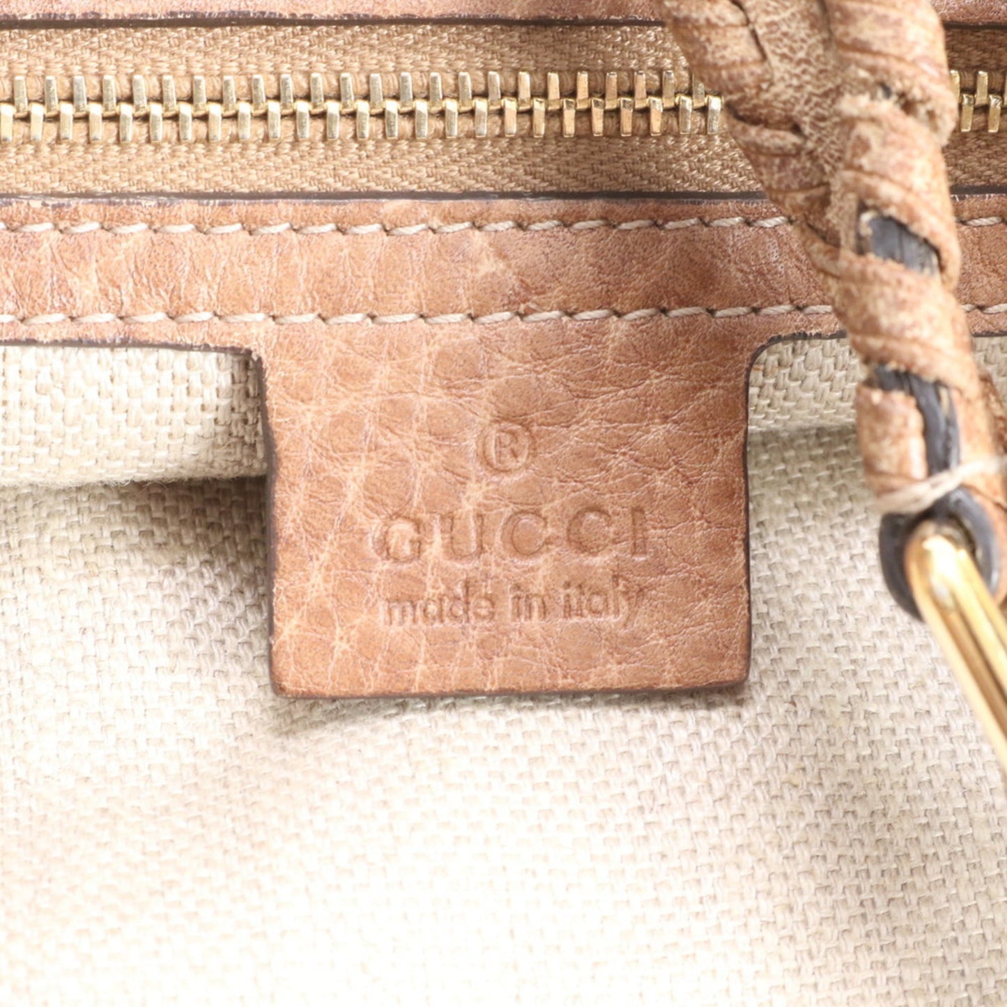 Gucci Brown Leather Canvas Tote Bag ( )