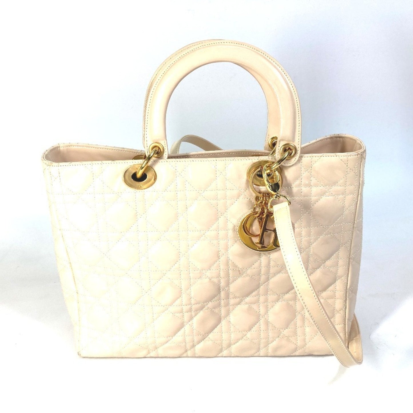 Christian Dior Beige Patent Leather Handbag Shoulder Bag ()