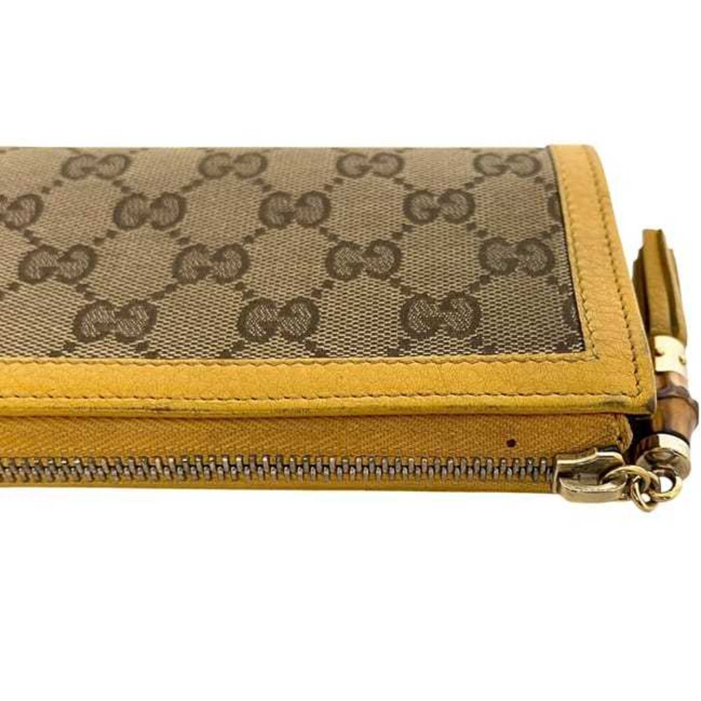 Gucci Bamboo Beige Yellow Gg Canvas Bamboo Long Wallet (Bi-Fold) ( )