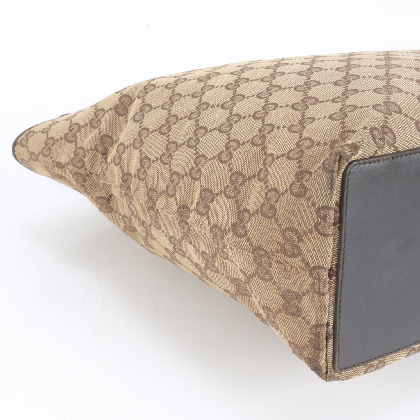 Gucci Brown Leather Canvas Tote Bag ( )