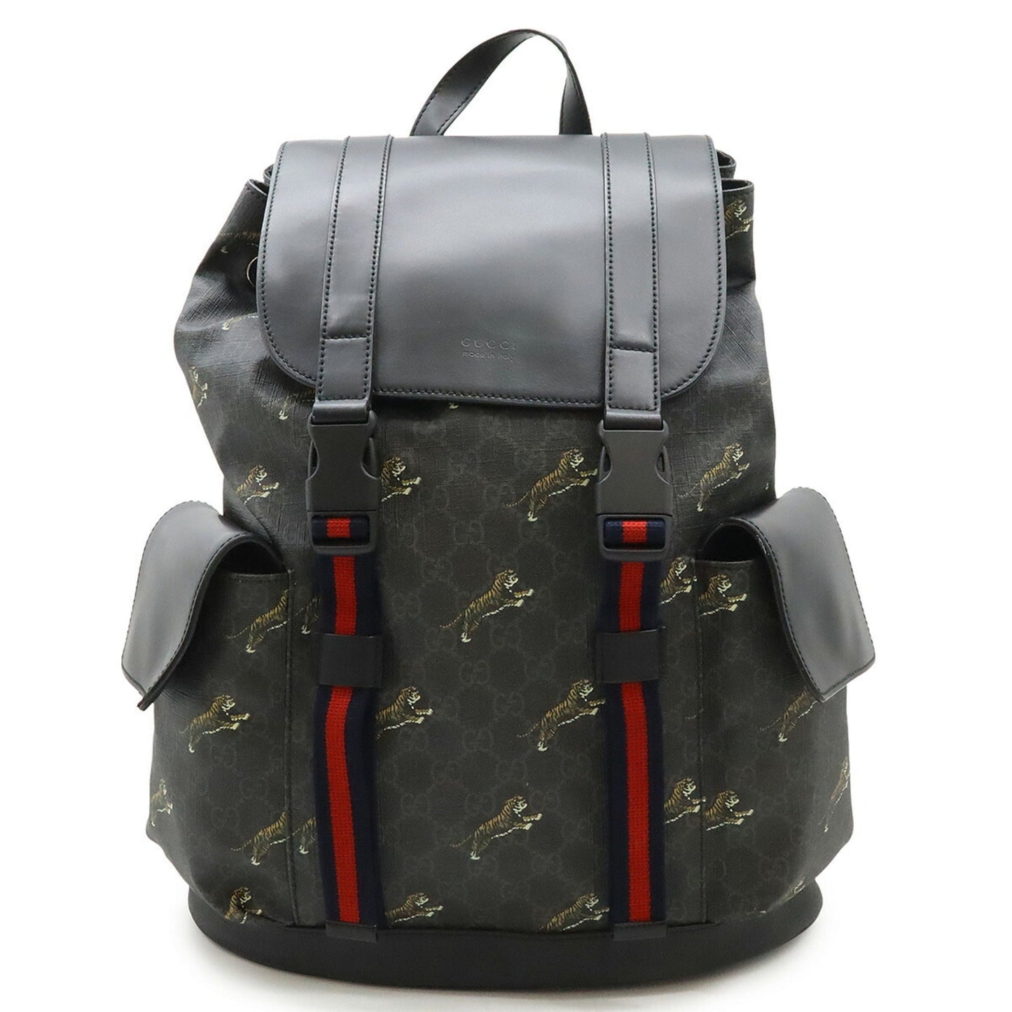 Gucci Sherry Line Black Gray Navy Red Color Pvc Leather Backpack ( )