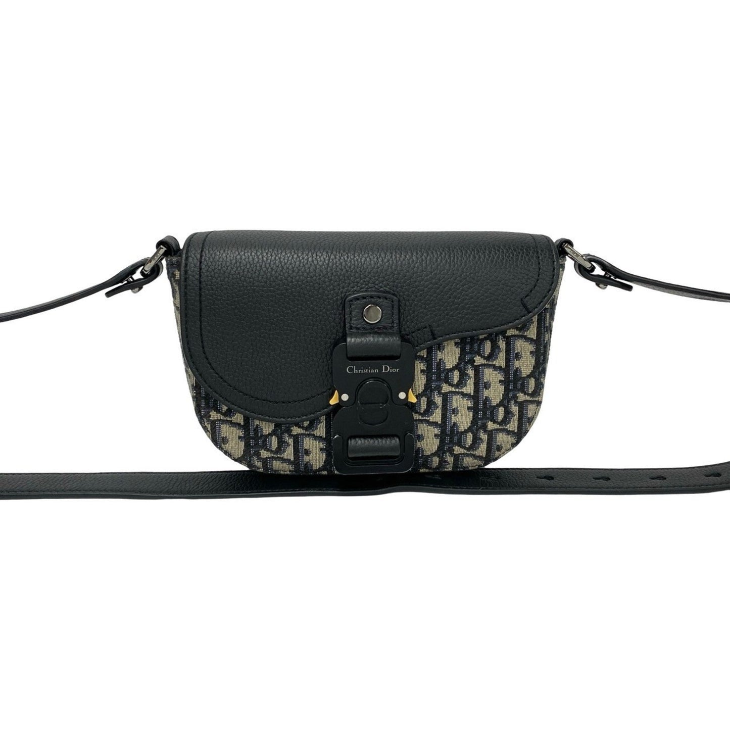 Christian Dior Black Gray Leather Canvas Pochette Shoulder Bag ()