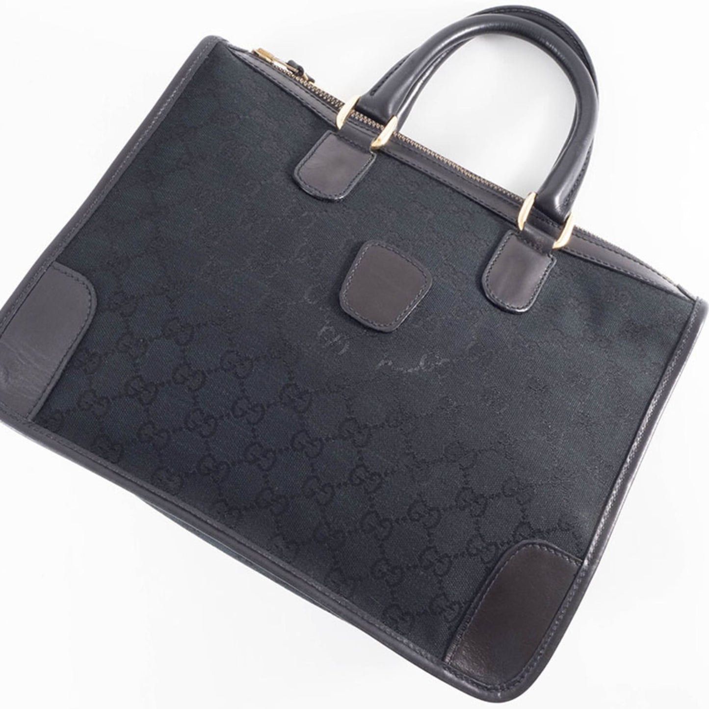 Gucci Black Gg Canvas Leather Handbag ( )