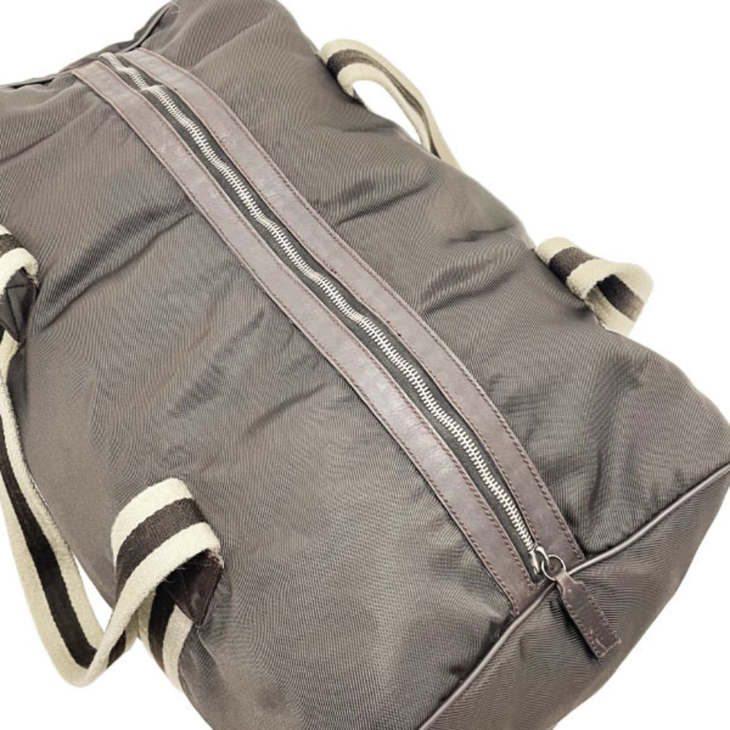 Gucci Beige Dark Brown Nylon Leather Boston Bag ( )