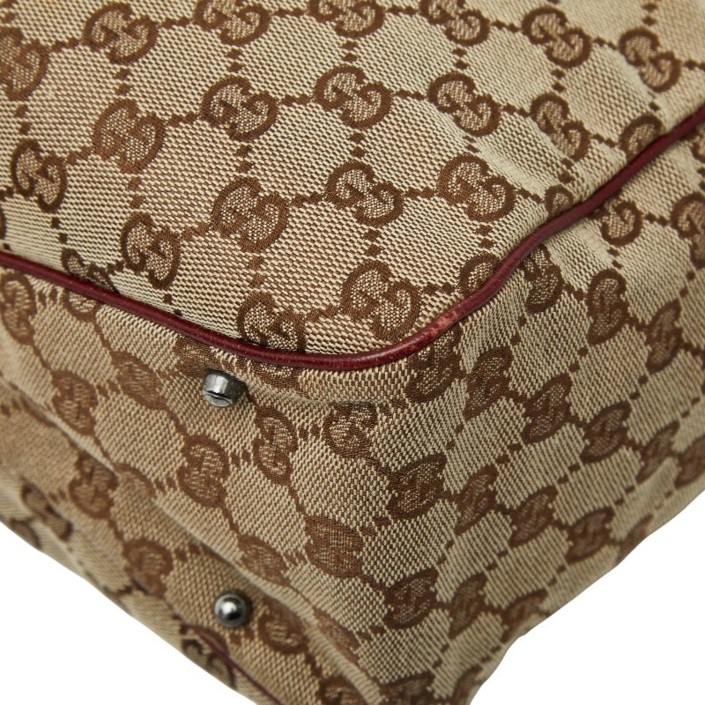 Gucci Beige Red Color Canvas Leather Handbag Tote Bag ( )