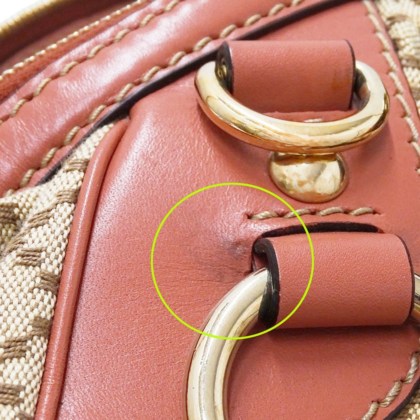 Gucci Beige Pink Canvas Leather Handbag Shoulder Bag ( )