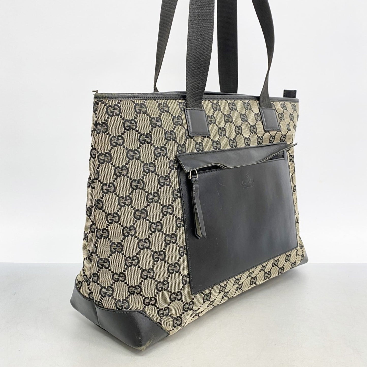 Gucci Beige Black Canvas Tote Bag ( )