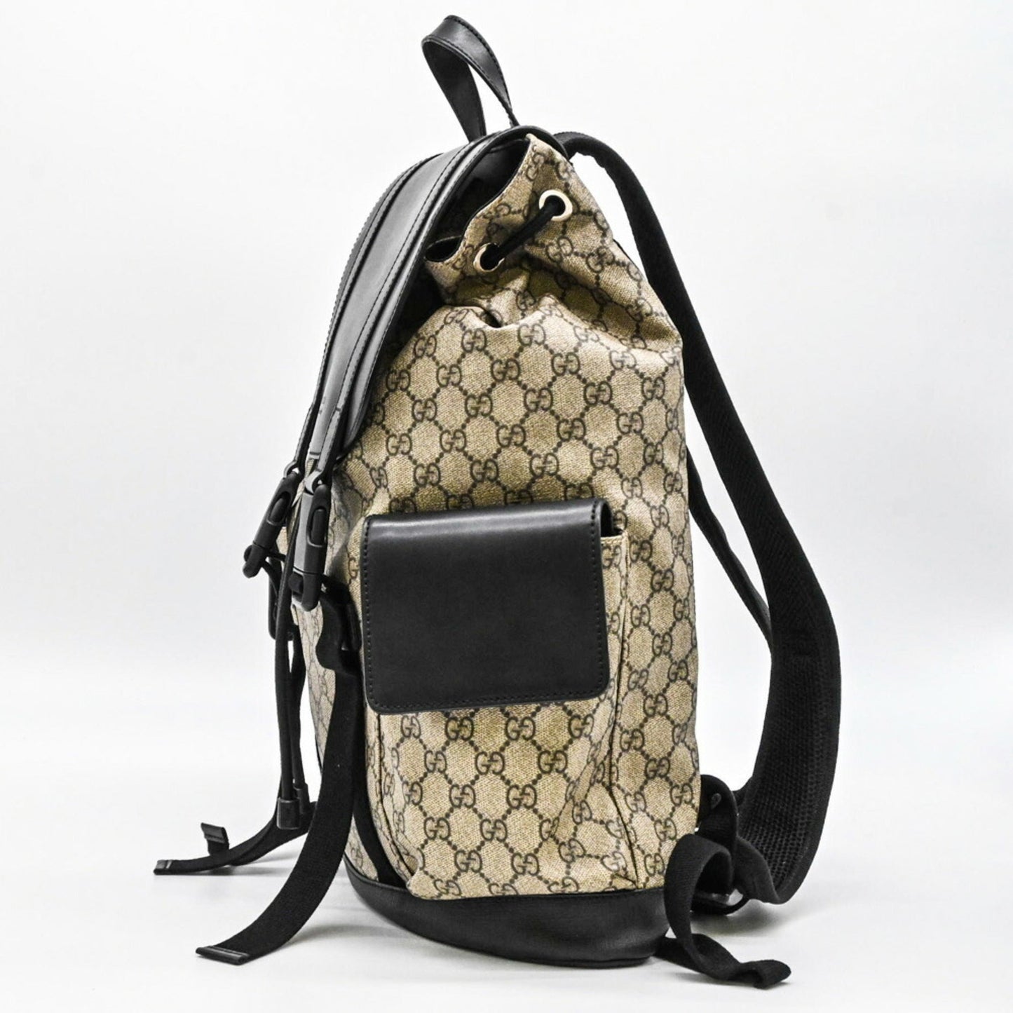 Gucci Beige Black Gg Supreme Leather Backpack ( )