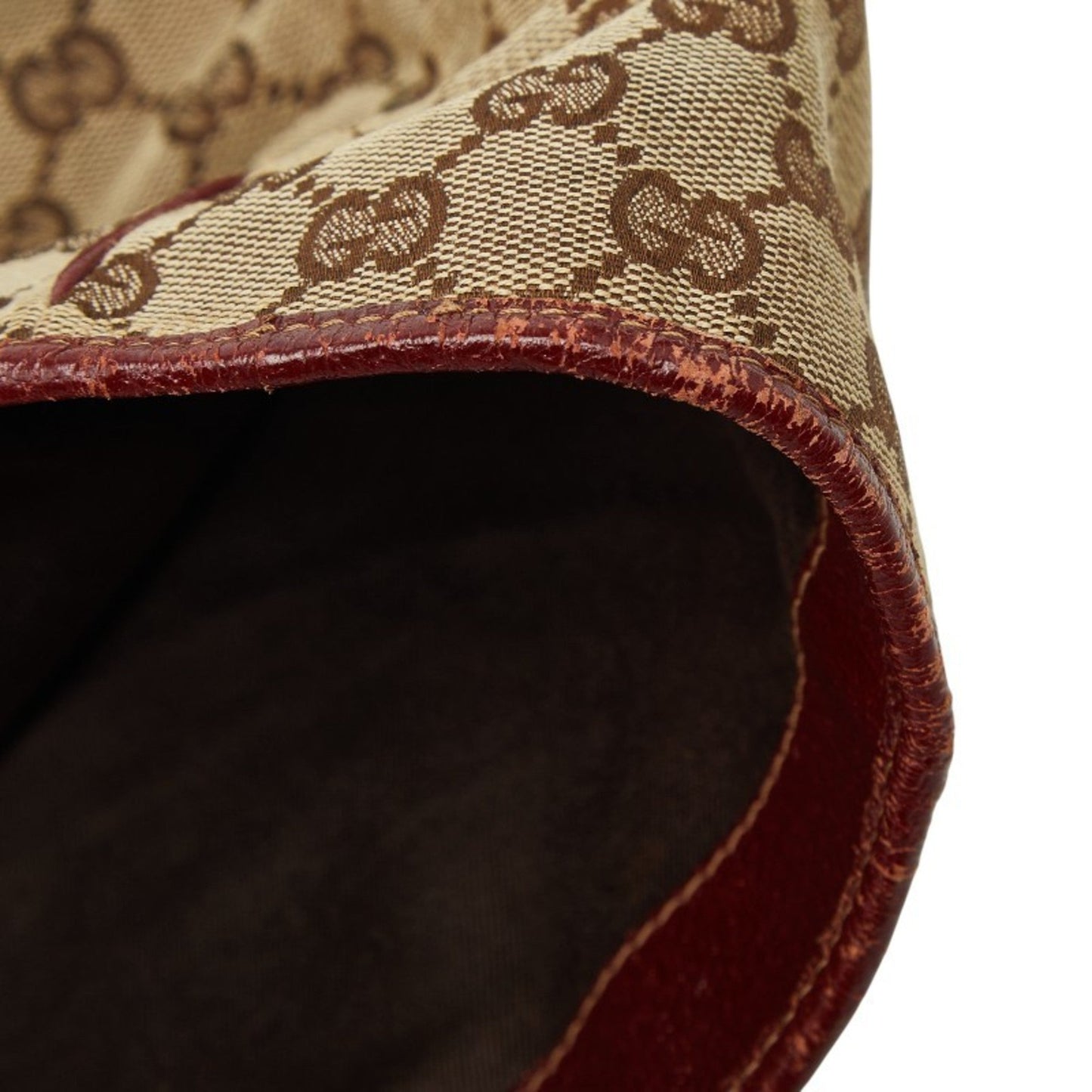Gucci Beige Bordeaux Canvas Leather Handbag Tote Bag ( )