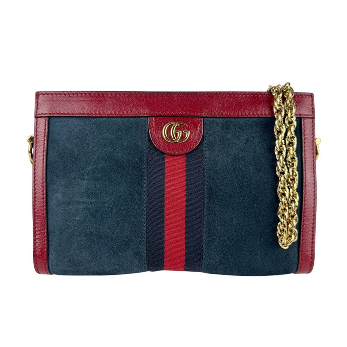 Gucci Dark Red Navy Suede Leather Shoulder Bag ( )