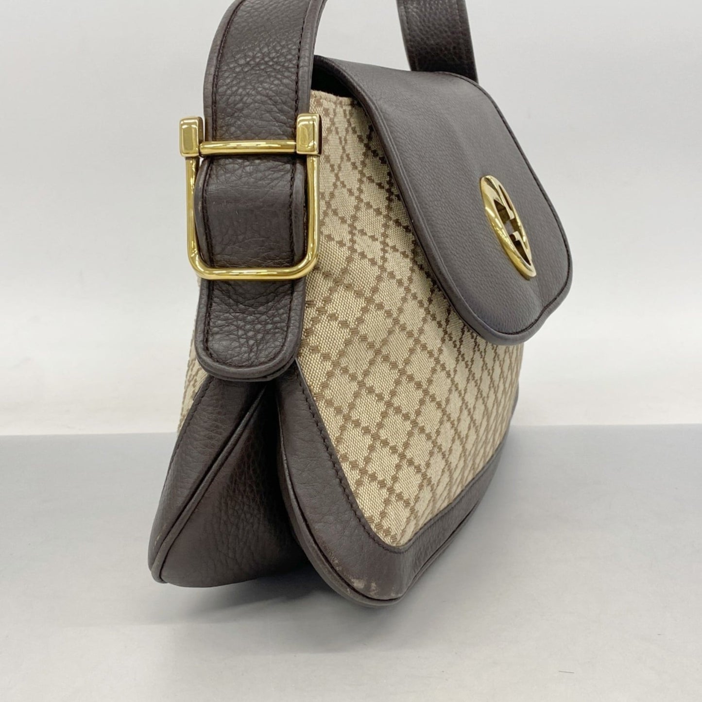 Gucci Brown Canvas Leather Shoulder Bag ( )