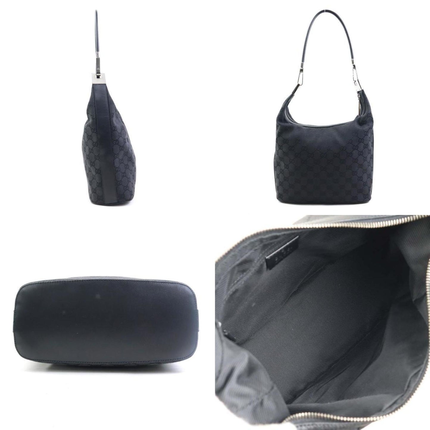 Gucci Black Gg Canvas Leather Shoulder Bag ( )