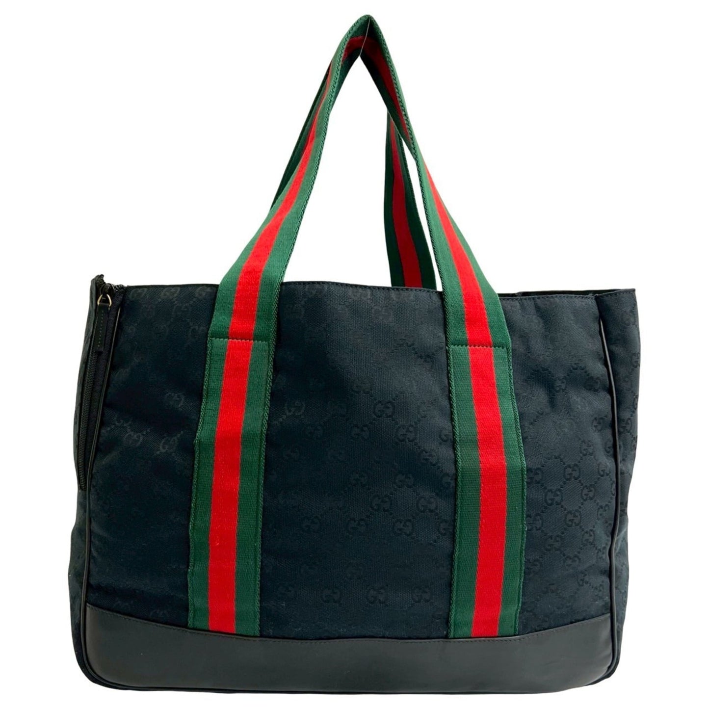 Gucci Black Green Red Color Canvas Leather Handbag Tote Bag ( )