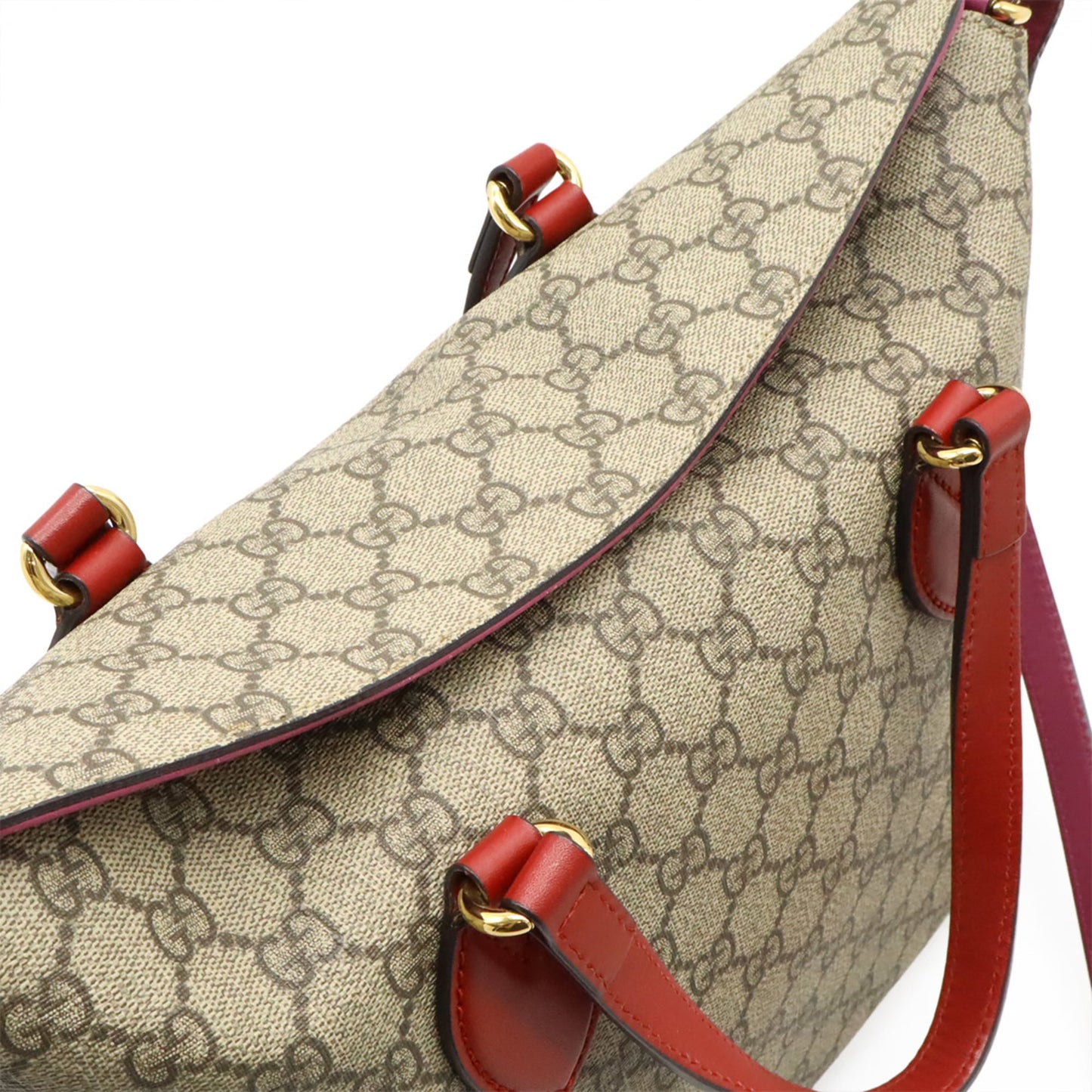 Gucci Beige Pink Pink Red Red Color Gg Supreme Leather Handbag Shoulder Bag Tote Bag ( )