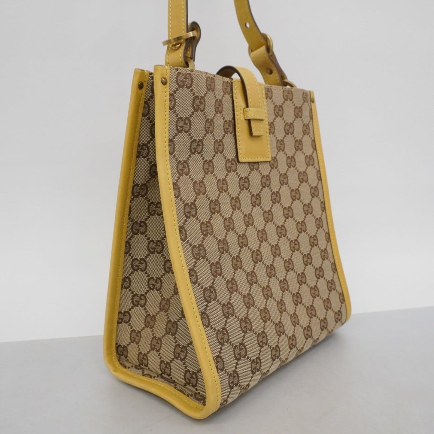 Gucci Beige Yellow Canvas Leather Shoulder Bag ( )