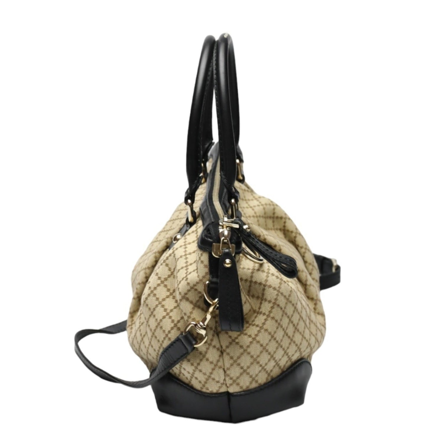 Gucci Beige Black Canvas Shoulder Bag ( )