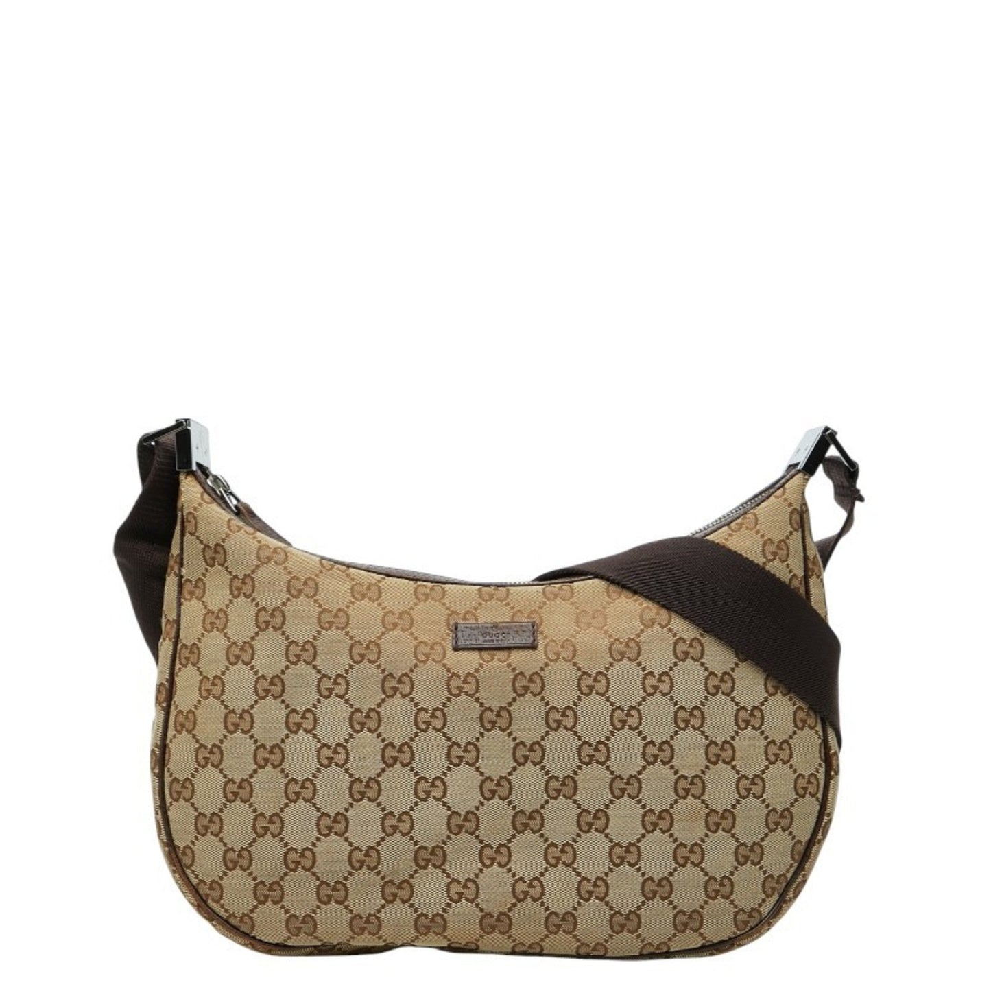 Gucci Beige Brown Canvas Leather Shoulder Bag ( )