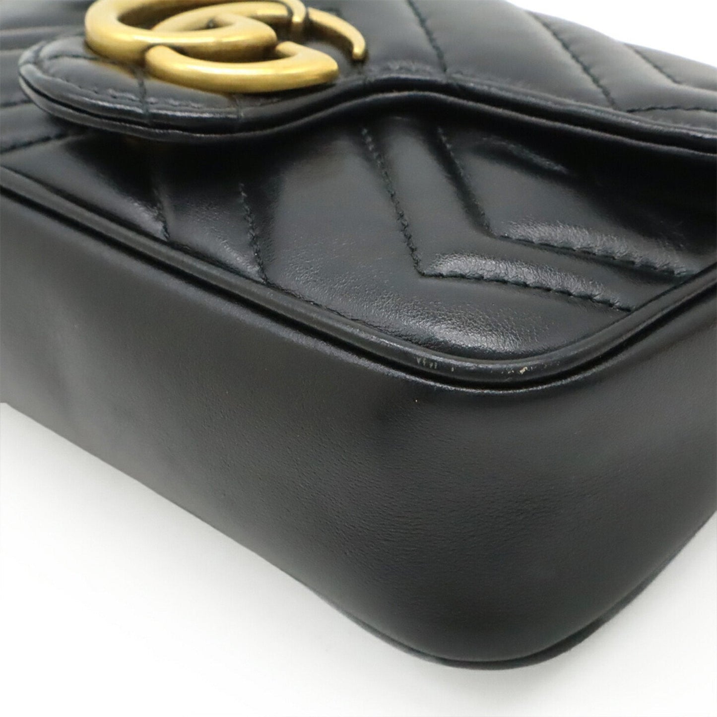 Gucci Gg Marmont Black Leather Pochette Shoulder Bag ( )