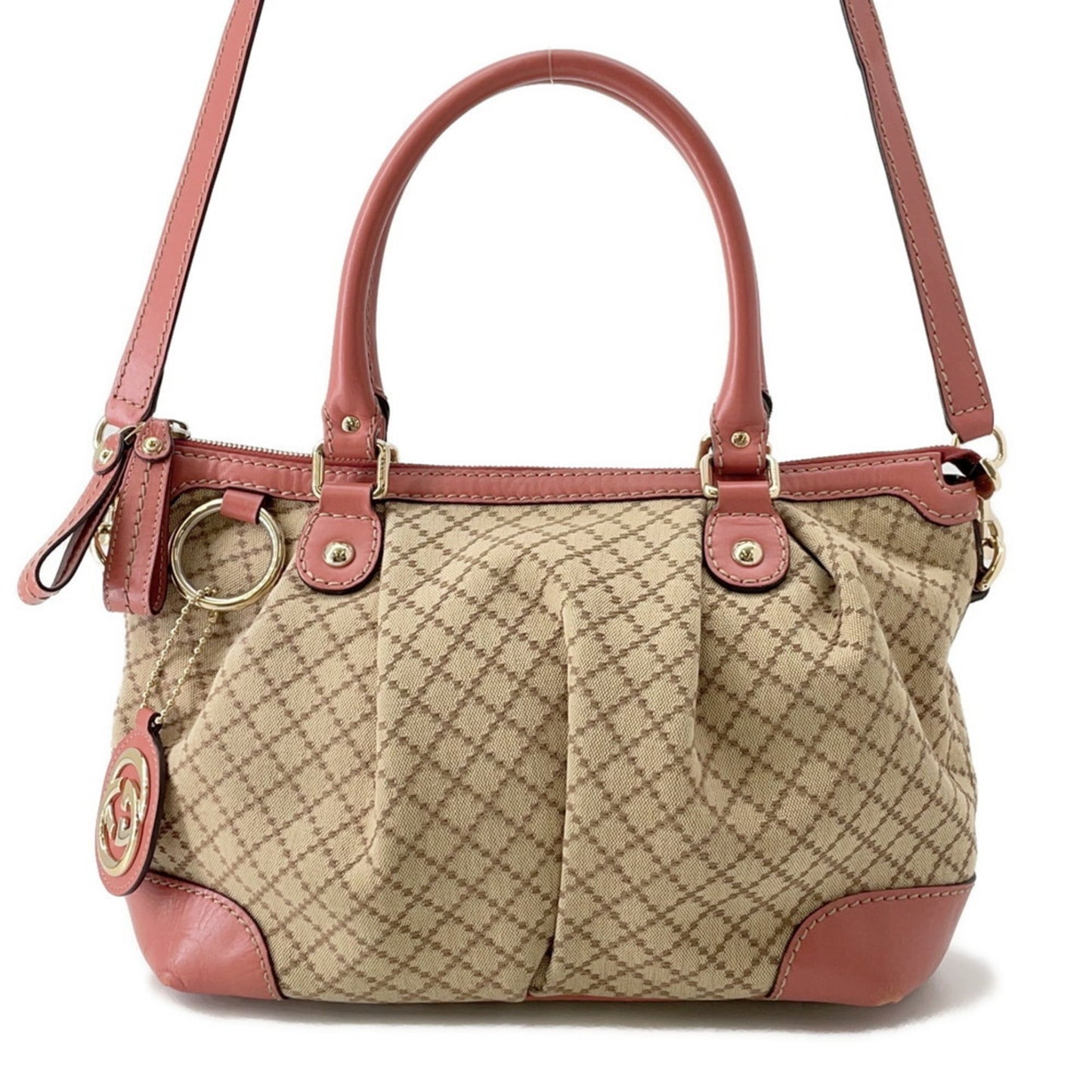 Gucci Diamante Pink Beige Canvas Leather Handbag Shoulder Bag ( )