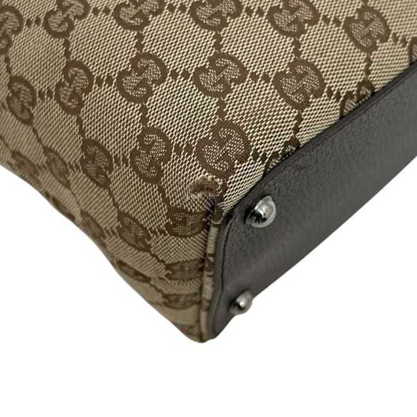 Gucci Beige Brown Canvas Leather Handbag Tote Bag ( )