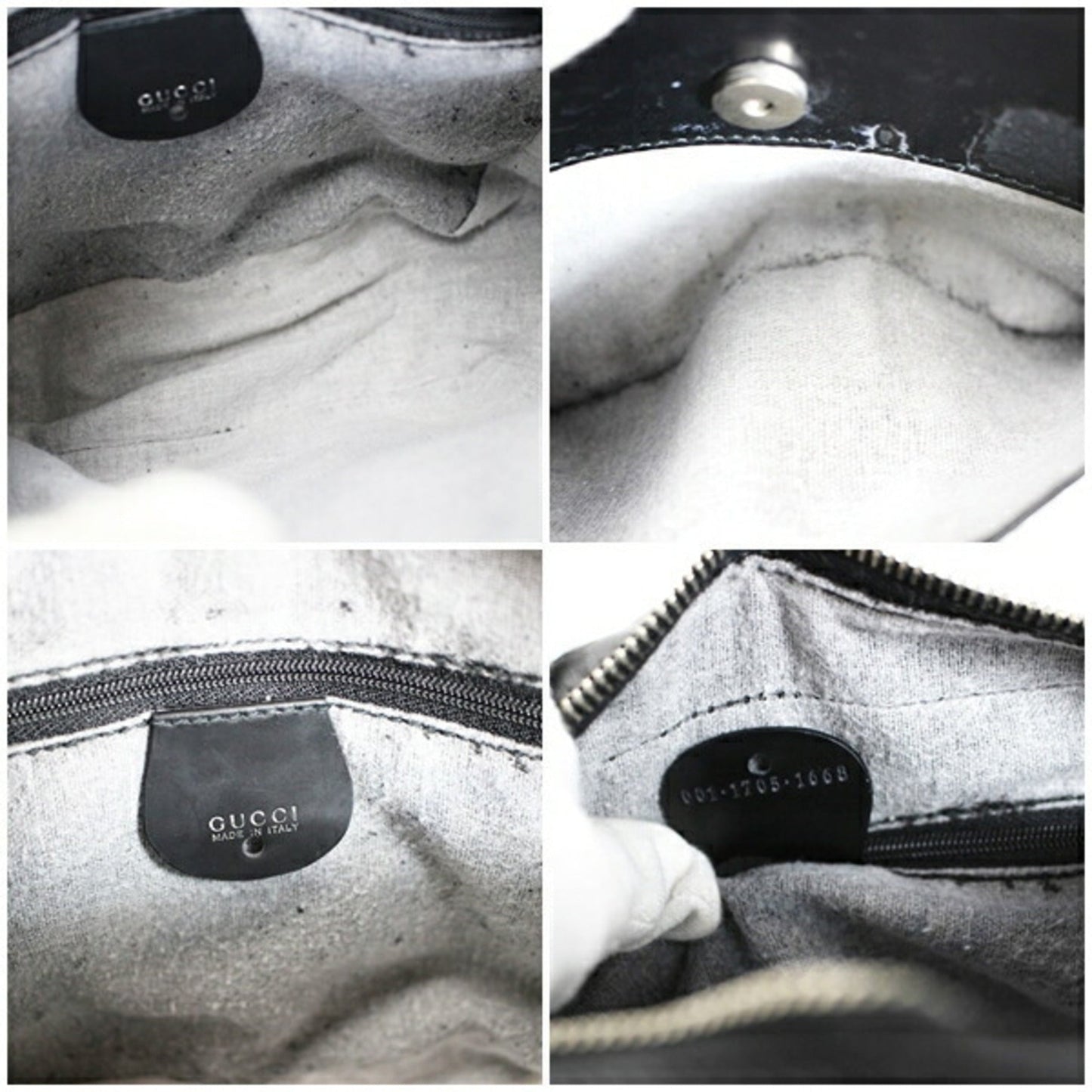 Gucci Black Gray Leather Shoulder Bag ( )
