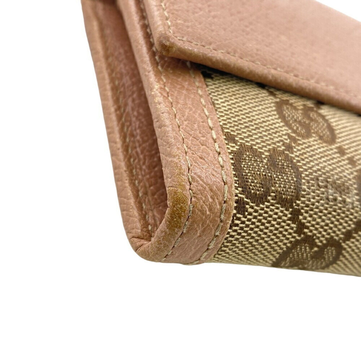 Gucci Beige Pink Canvas Leather Long Wallet (Bi-Fold) ( )
