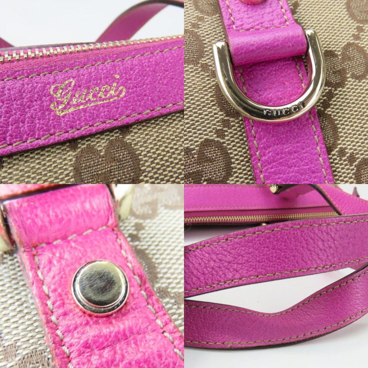Gucci Gg Canvas Beige Purple Gg Canvas Leather Handbag ( )