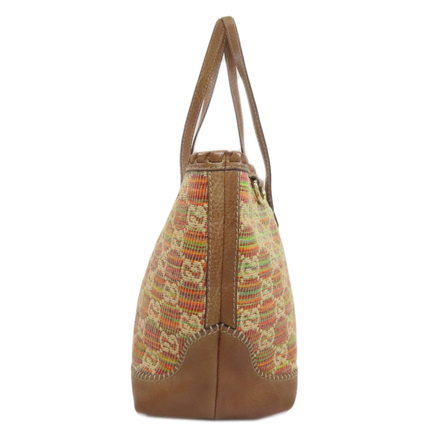 Gucci Blue Brown Orange Leather Straw Tote Bag ( )