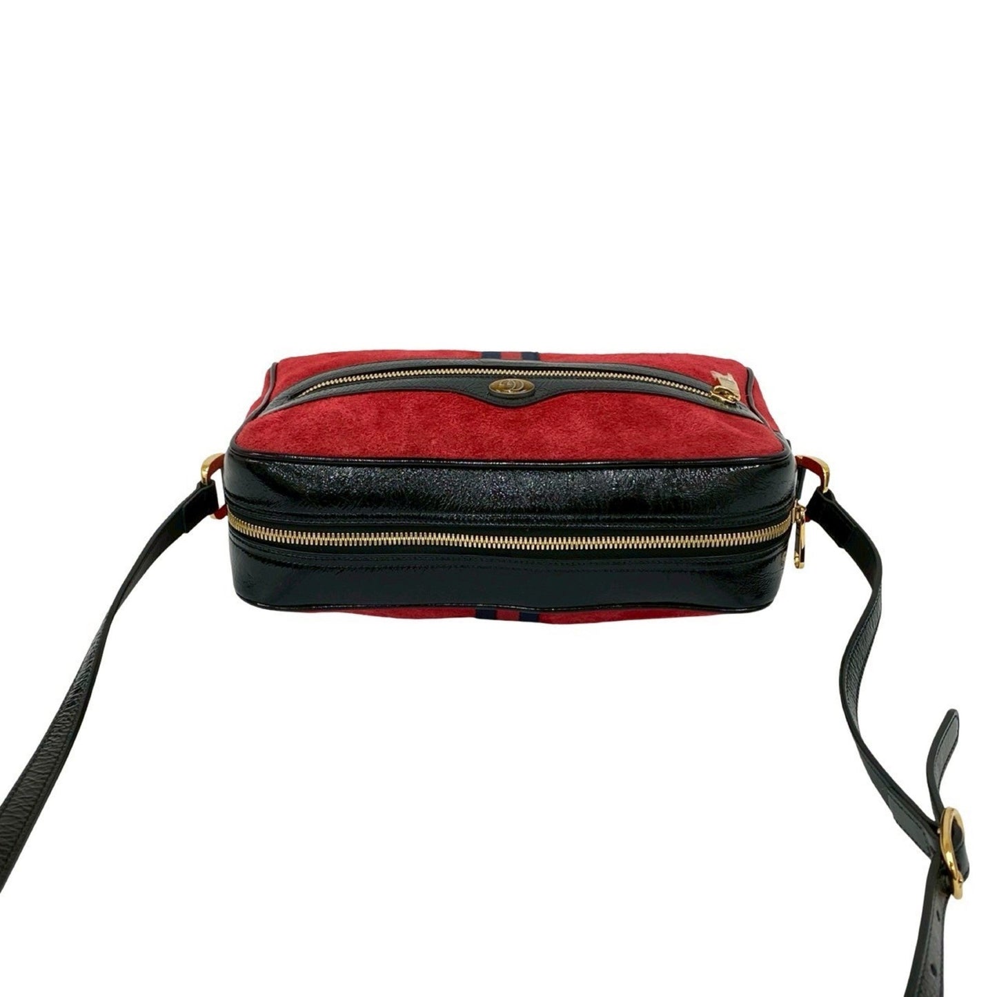 Gucci Black Red Color Patent Leather Suede Shoulder Bag ( )