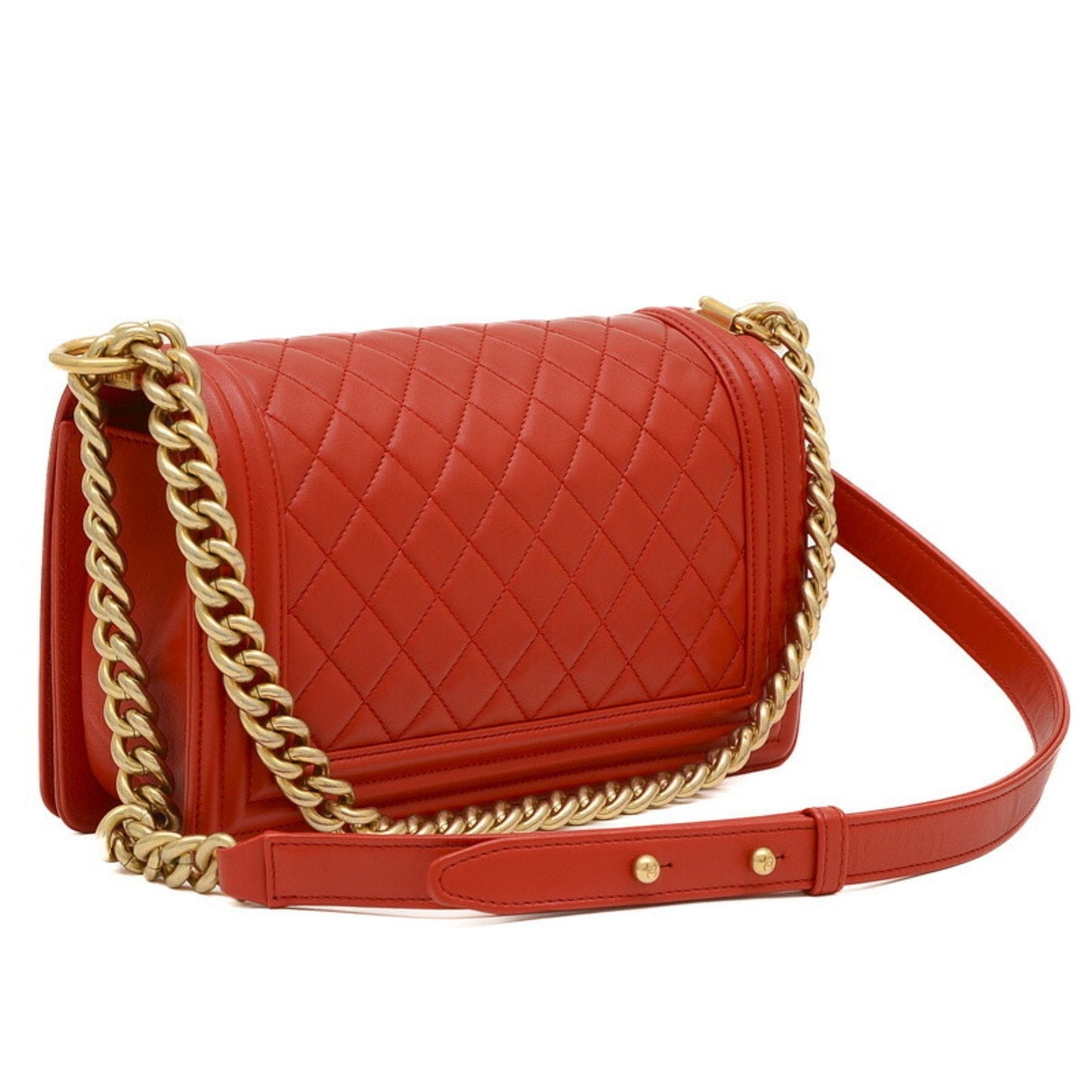 Chanel Boy Chain Shoulder Bag Lambskin Red A67086