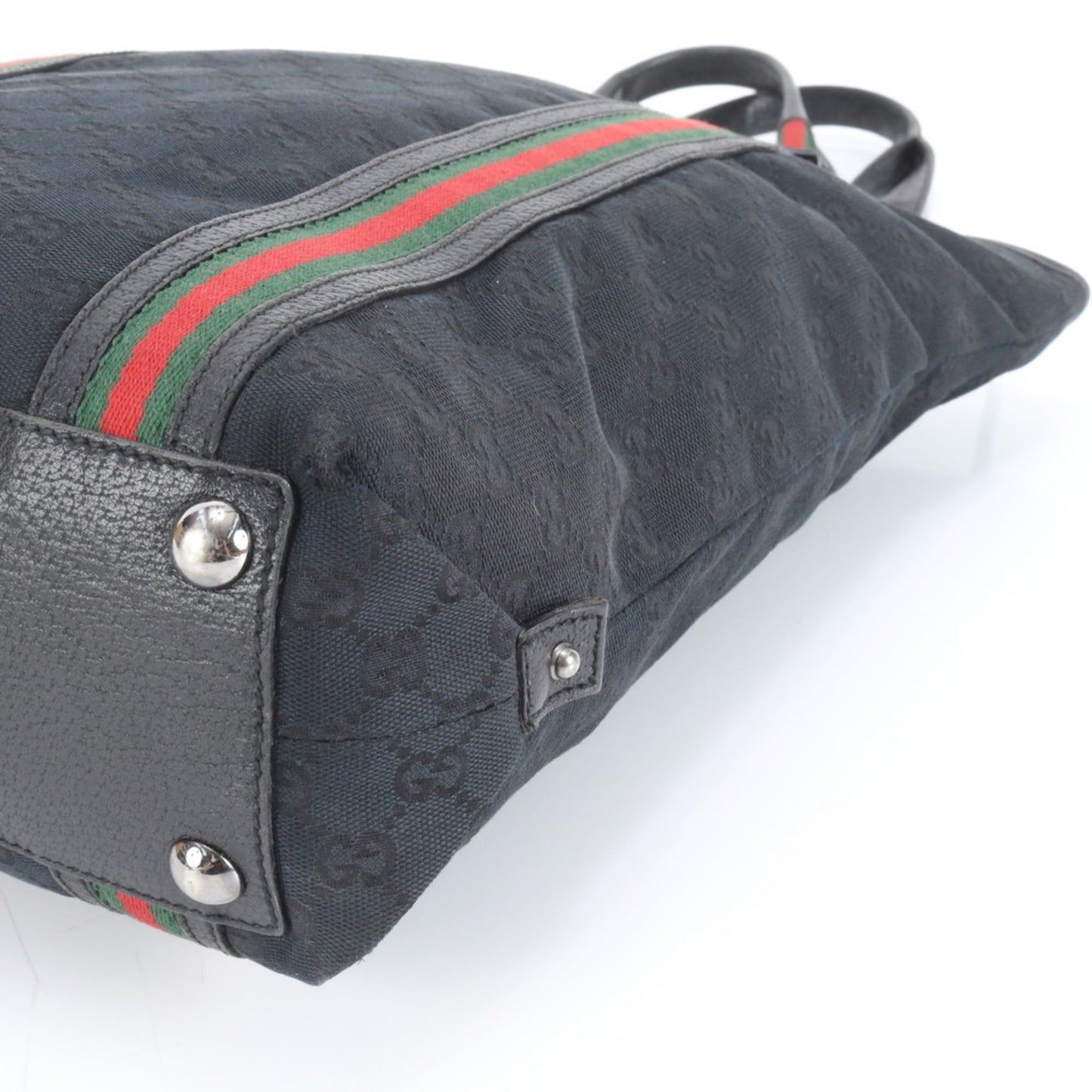 Gucci Black Leather Canvas Tote Bag ( )