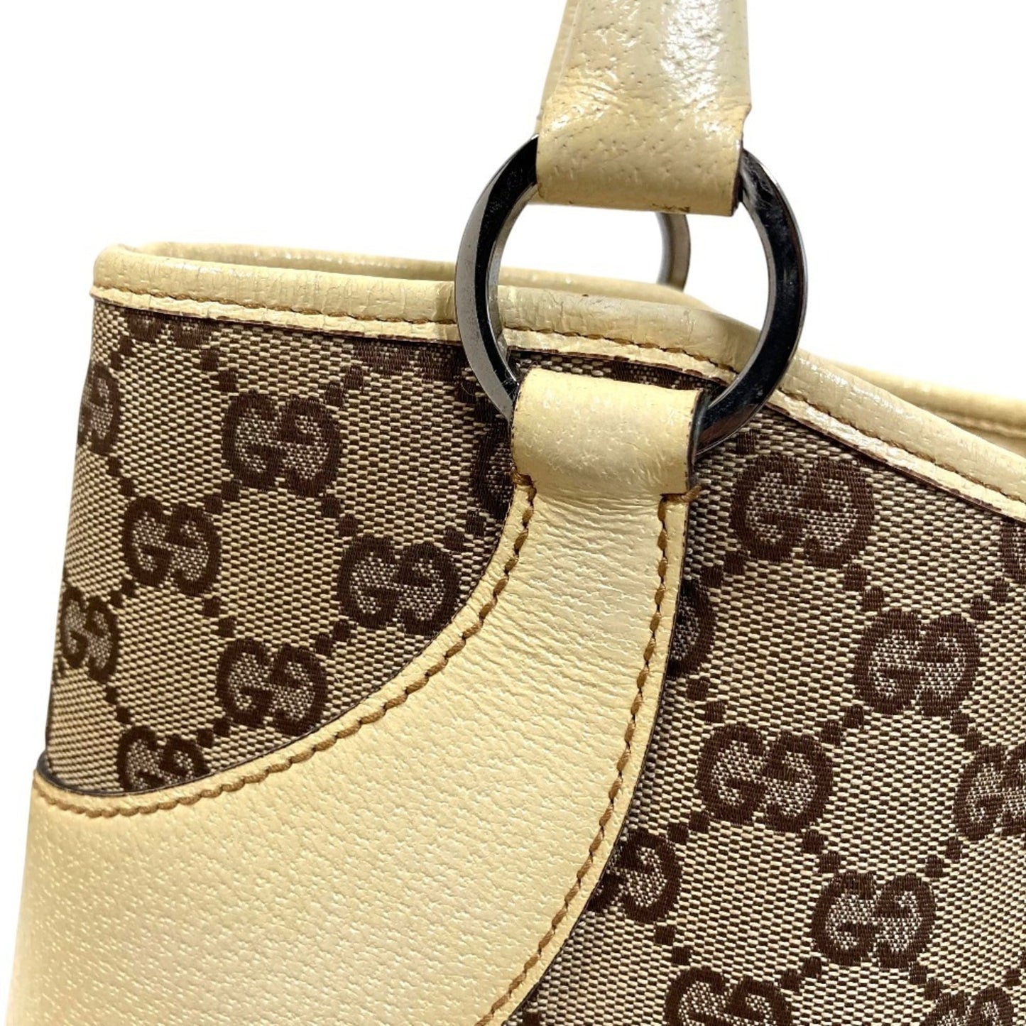 Gucci Beige Gg Canvas Leather Handbag ( )