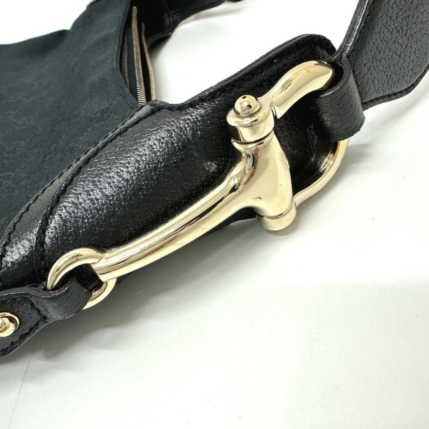 Gucci Horsebit Black Gg Canvas Leather Handbag Shoulder Bag ( )